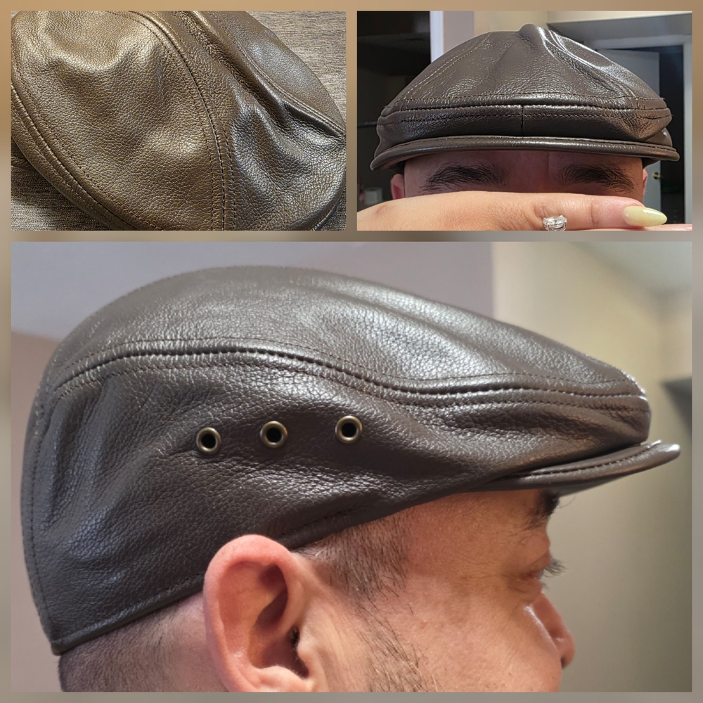 Premium Vintage Leather Ivy Driving Gatsby Cabbie Flat Cap Hat Made in USA